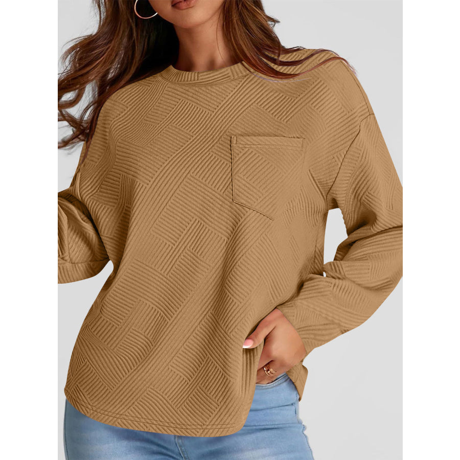 Full Size Texture Round Neck Long Sleeve Sweatshirt Apparel and Accessories