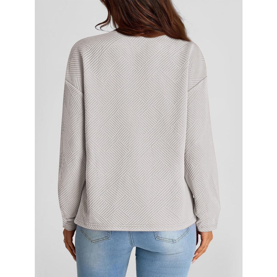 Full Size Texture Round Neck Long Sleeve Sweatshirt Apparel and Accessories