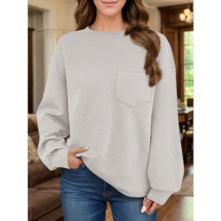 Full Size Texture Round Neck Long Sleeve Sweatshirt Apparel and Accessories