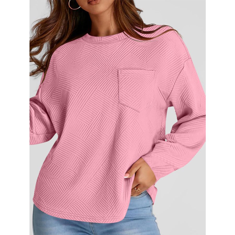 Full Size Texture Round Neck Long Sleeve Sweatshirt Apparel and Accessories