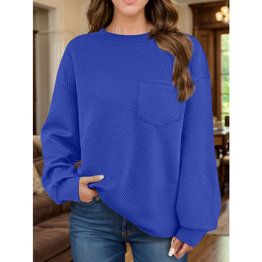 Full Size Texture Round Neck Long Sleeve Sweatshirt Apparel and Accessories