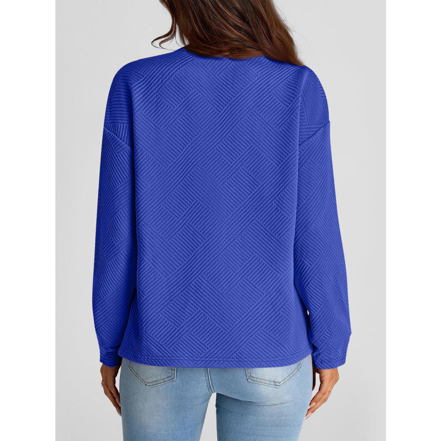 Full Size Texture Round Neck Long Sleeve Sweatshirt Apparel and Accessories