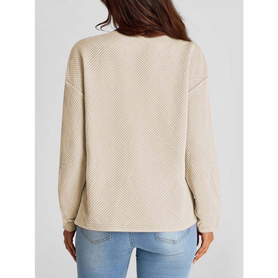 Full Size Texture Round Neck Long Sleeve Sweatshirt Apparel and Accessories