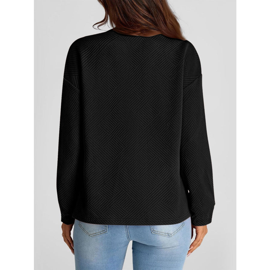 Full Size Texture Round Neck Long Sleeve Sweatshirt Apparel and Accessories