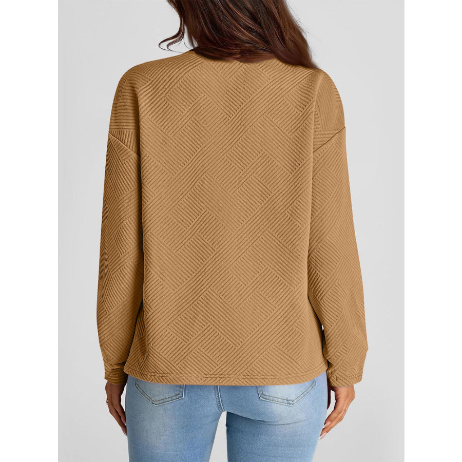 Full Size Texture Round Neck Long Sleeve Sweatshirt Apparel and Accessories