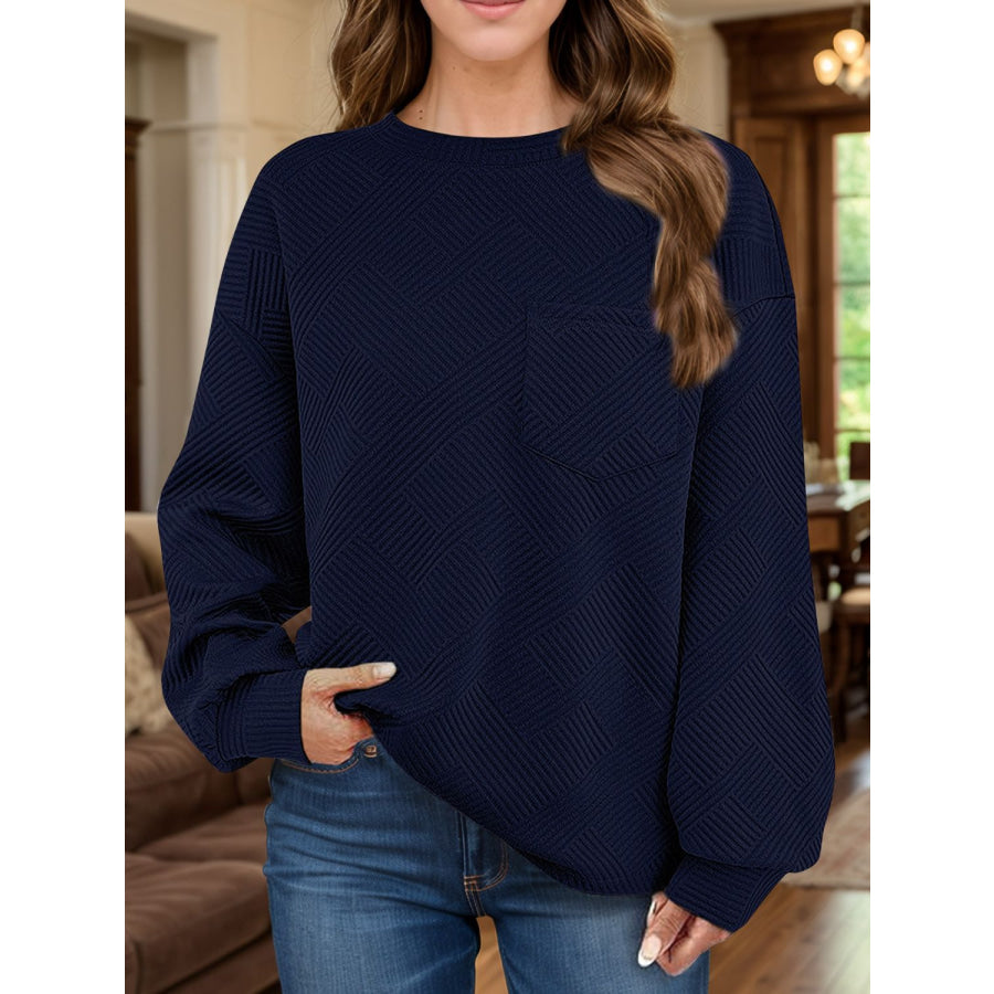 Full Size Texture Round Neck Long Sleeve Sweatshirt Apparel and Accessories