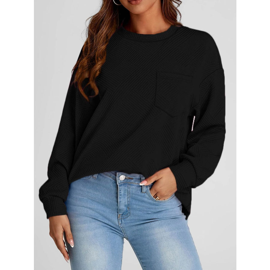 Full Size Texture Round Neck Long Sleeve Sweatshirt Apparel and Accessories