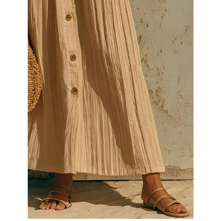 Full Size Textured Button Down Long Sleeve Maxi Dress Plus Size Apparel and Accessories