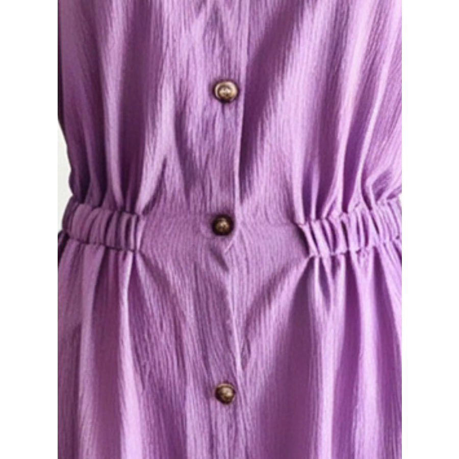 Full Size Textured Button Down Long Sleeve Maxi Dress Plus Size Apparel and Accessories