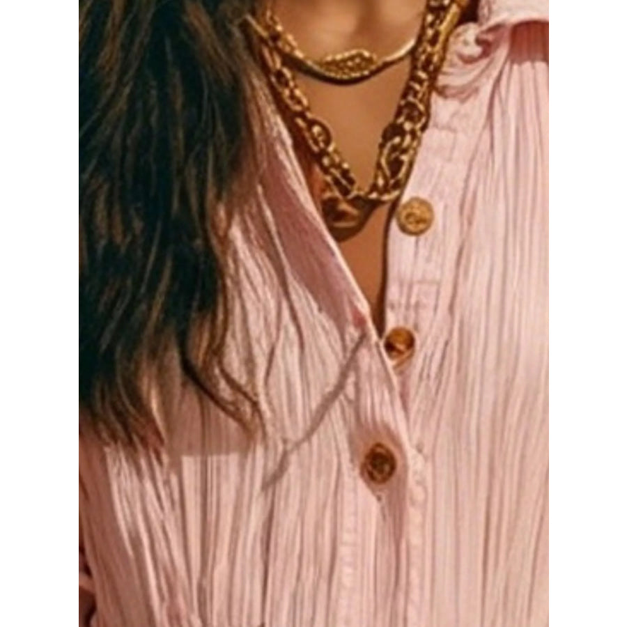 Full Size Textured Button Down Long Sleeve Maxi Dress Plus Size Apparel and Accessories