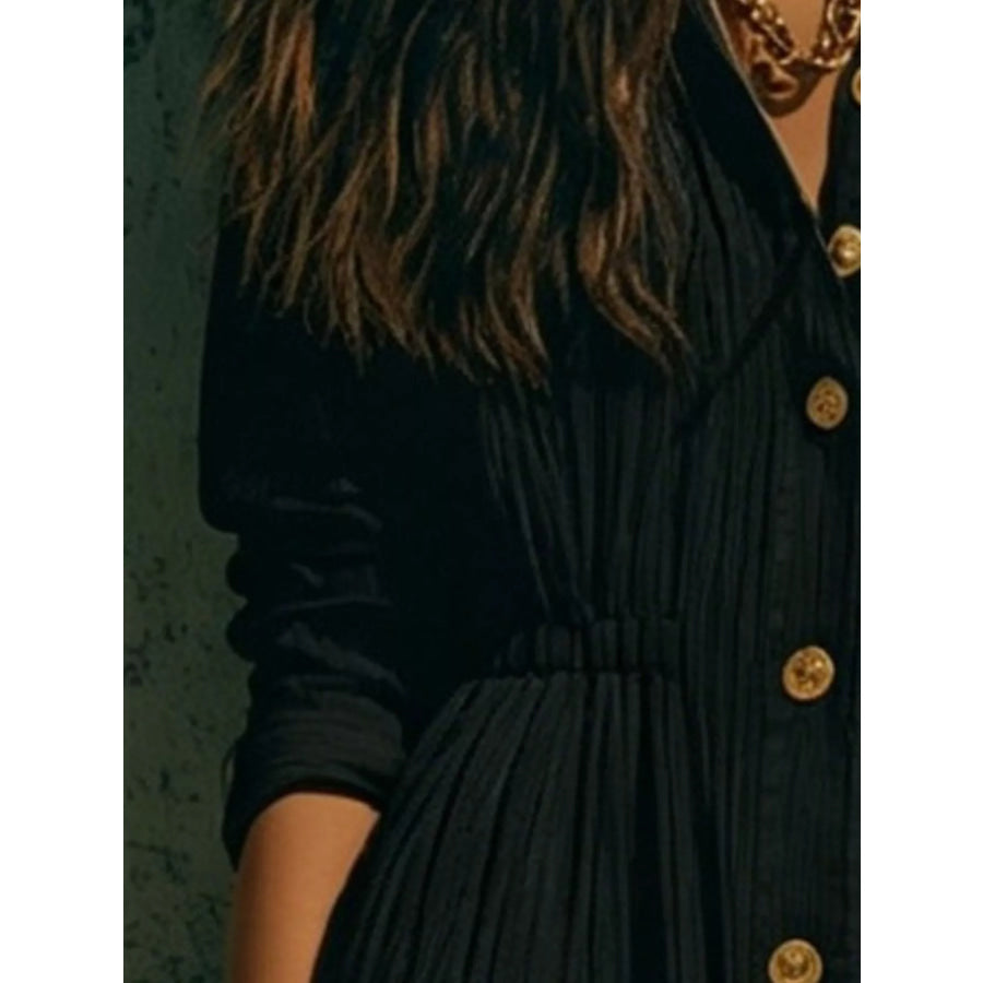 Full Size Textured Button Down Long Sleeve Maxi Dress Plus Size Apparel and Accessories