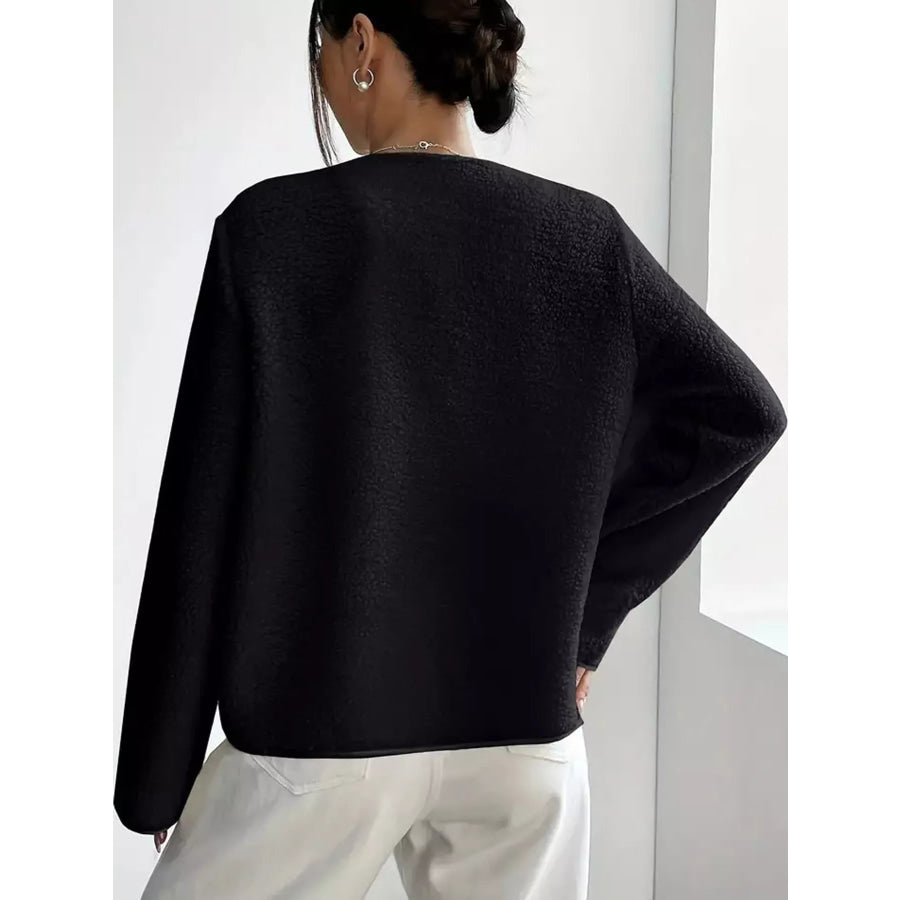 Full Size Textured Button-Front Jacket Plus Apparel and Accessories