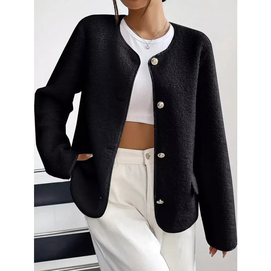 Full Size Textured Button-Front Jacket Plus Apparel and Accessories