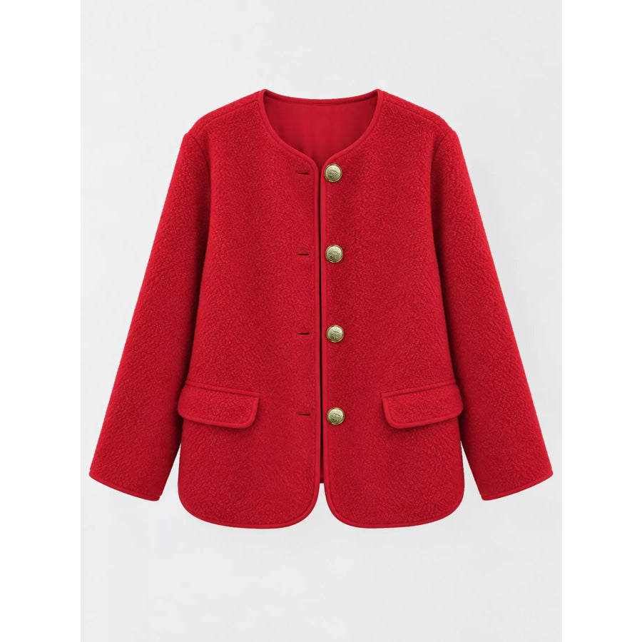 Full Size Textured Button-Front Jacket Plus Apparel and Accessories