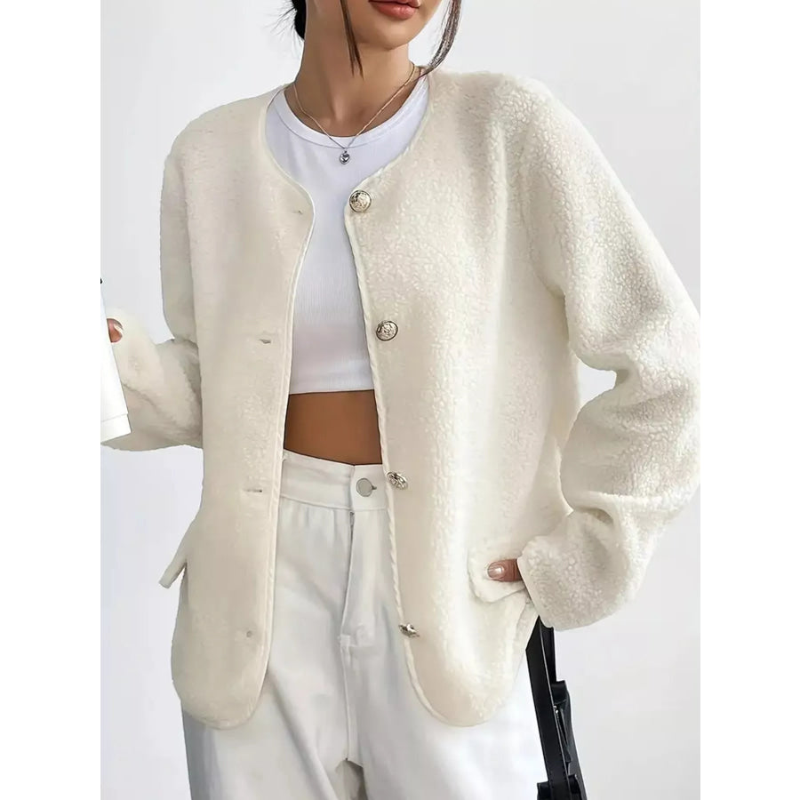 Full Size Textured Button-Front Jacket Plus Apparel and Accessories