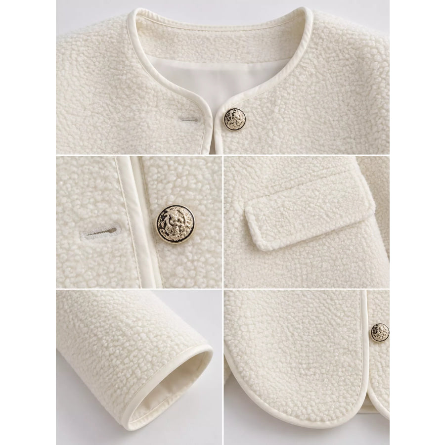 Full Size Textured Button-Front Jacket Plus Apparel and Accessories