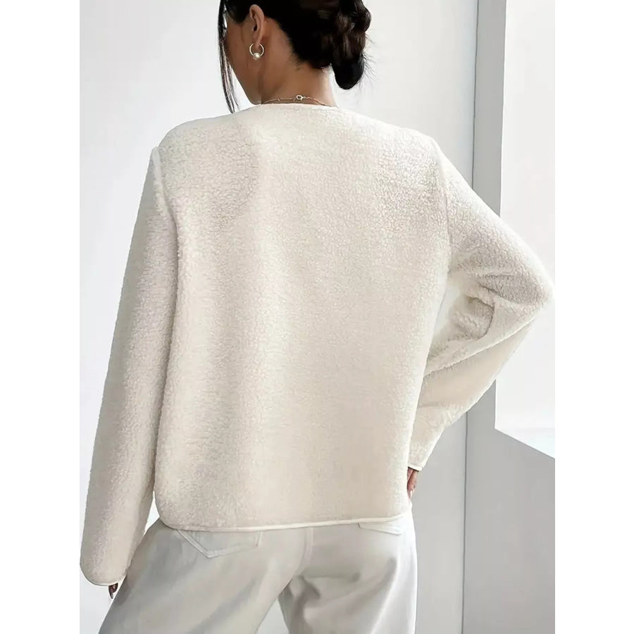 Full Size Textured Button-Front Jacket Plus Apparel and Accessories