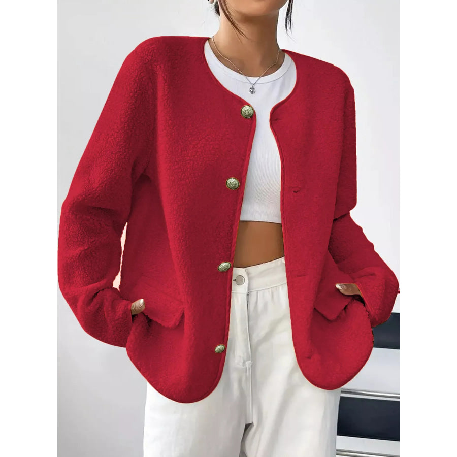 Full Size Textured Button-Front Jacket Plus Apparel and Accessories