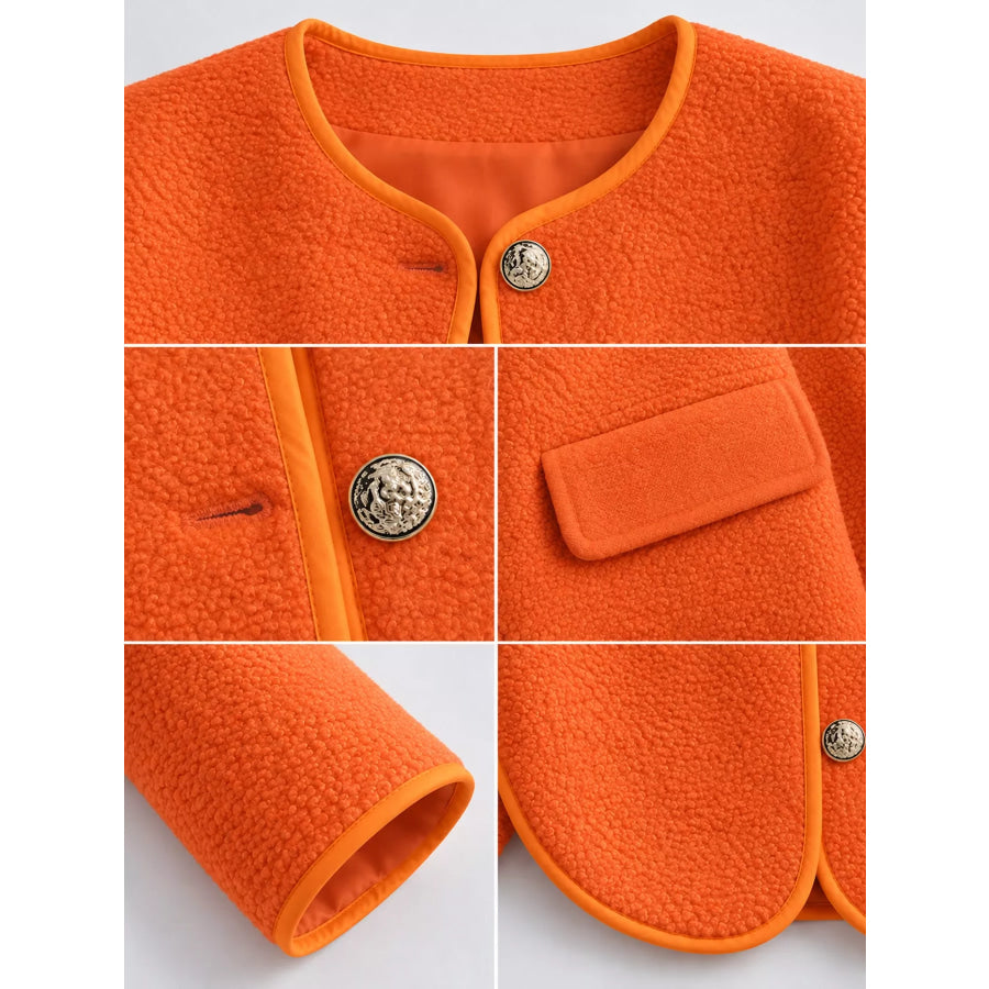 Full Size Textured Button-Front Jacket Plus Apparel and Accessories