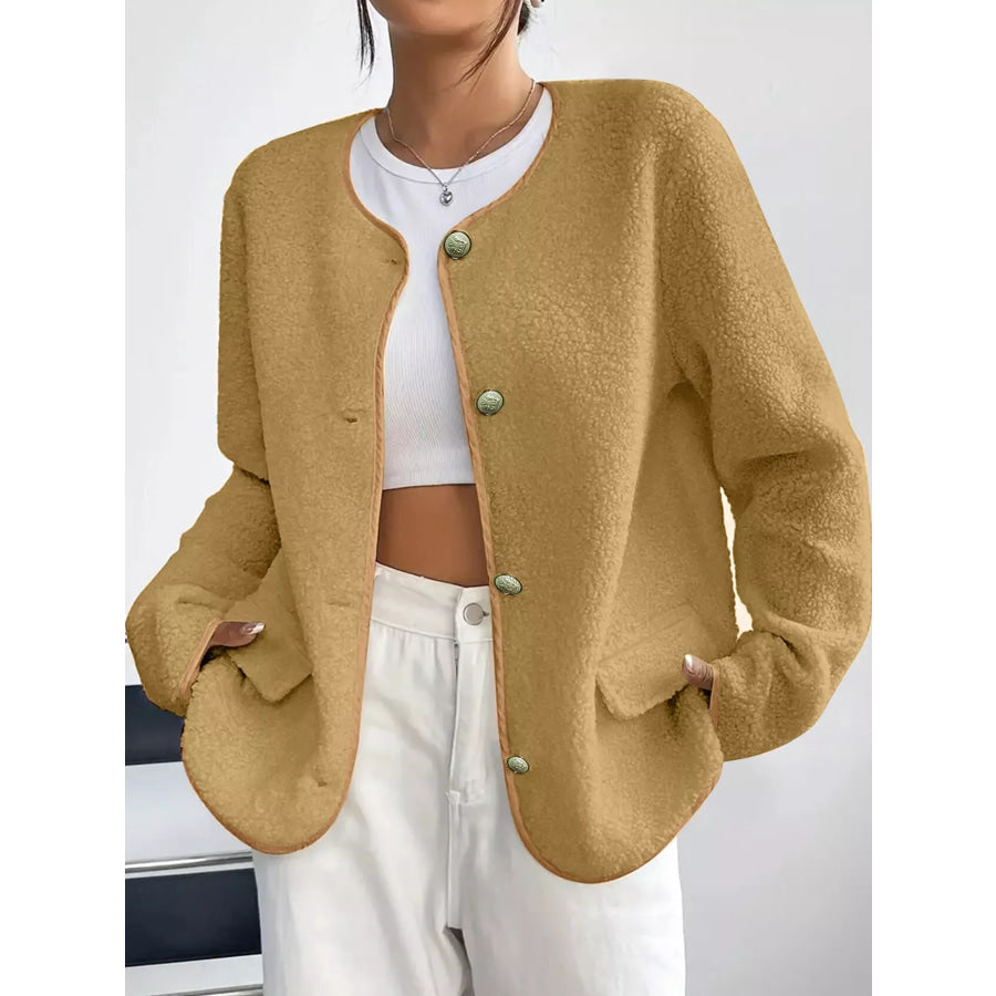 Full Size Textured Button-Front Jacket Plus Apparel and Accessories