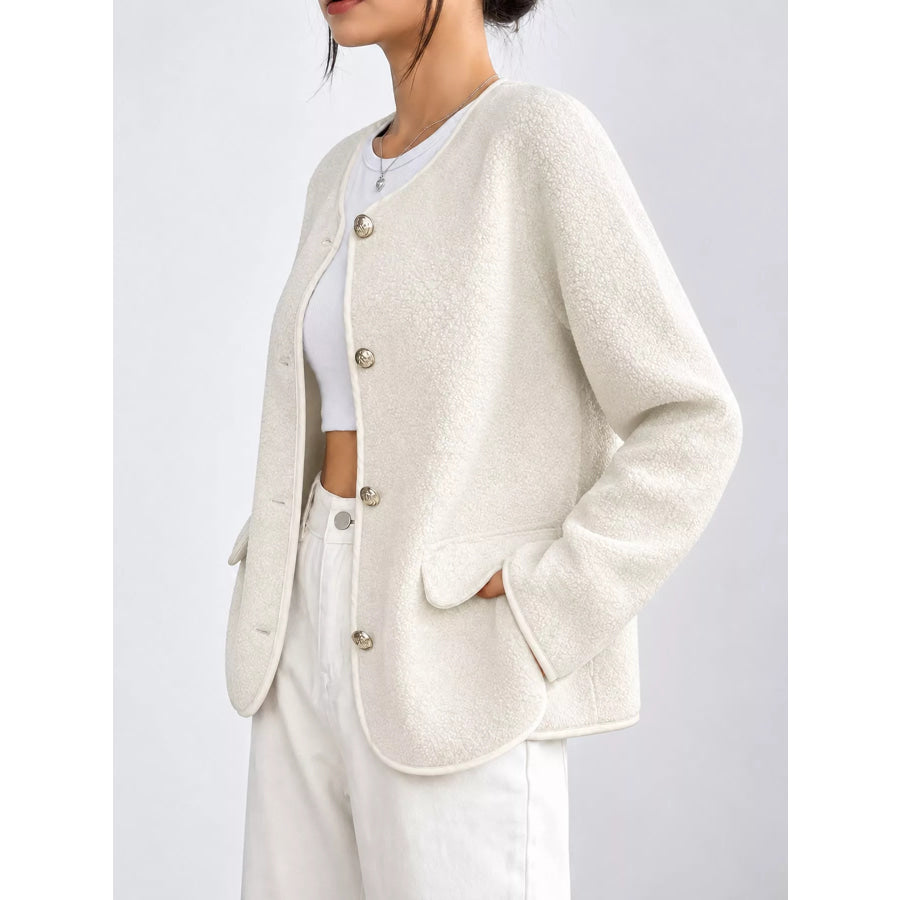 Full Size Textured Button-Front Jacket Plus Apparel and Accessories