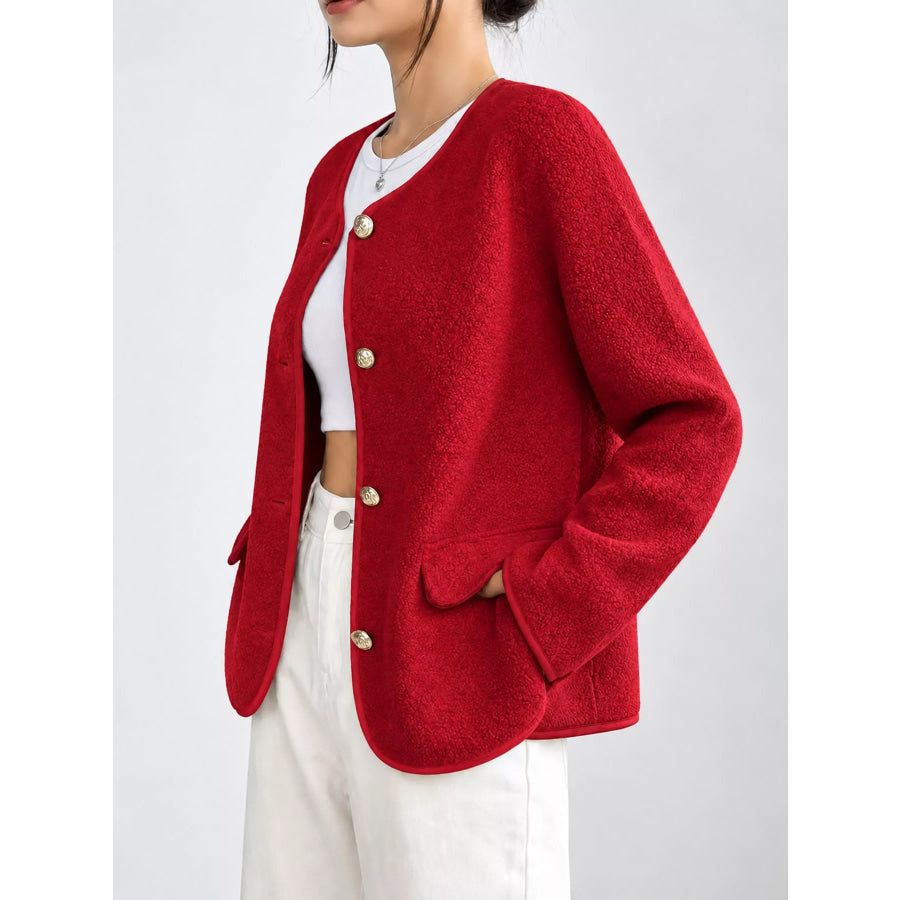 Full Size Textured Button-Front Jacket Plus Apparel and Accessories
