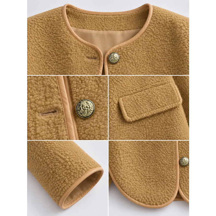 Full Size Textured Button-Front Jacket Plus Apparel and Accessories