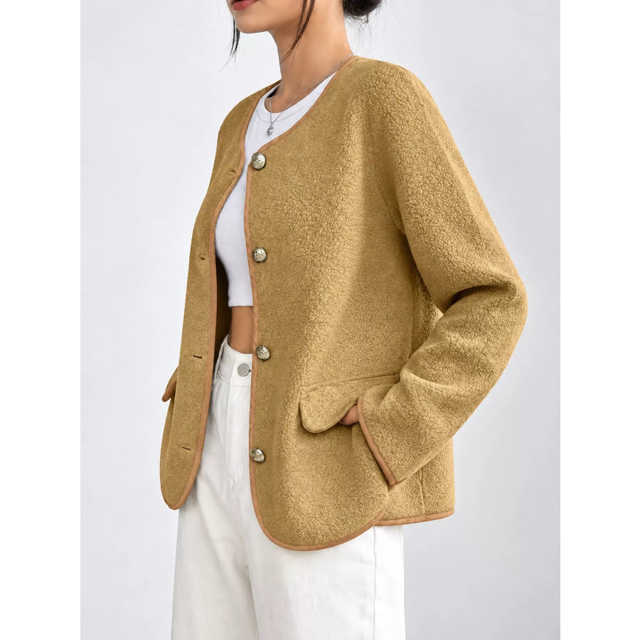 Full Size Textured Button-Front Jacket Plus Apparel and Accessories