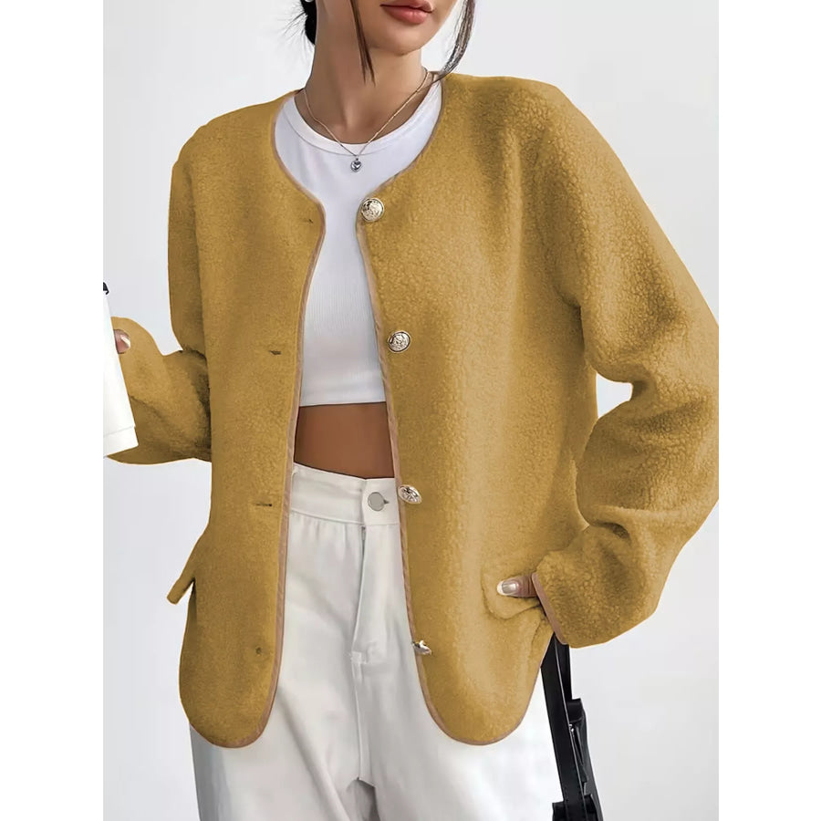 Full Size Textured Button-Front Jacket Plus Apparel and Accessories