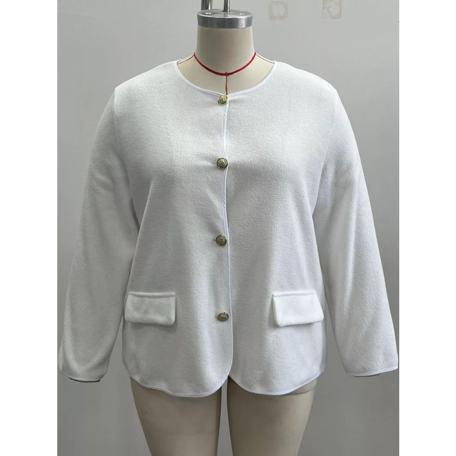 Full Size Textured Button-Front Jacket Plus Apparel and Accessories