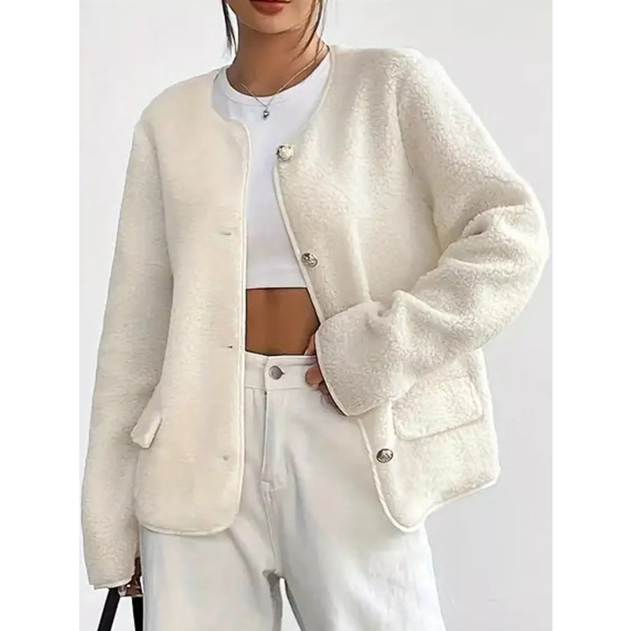 Full Size Textured Button-Front Jacket Plus Apparel and Accessories
