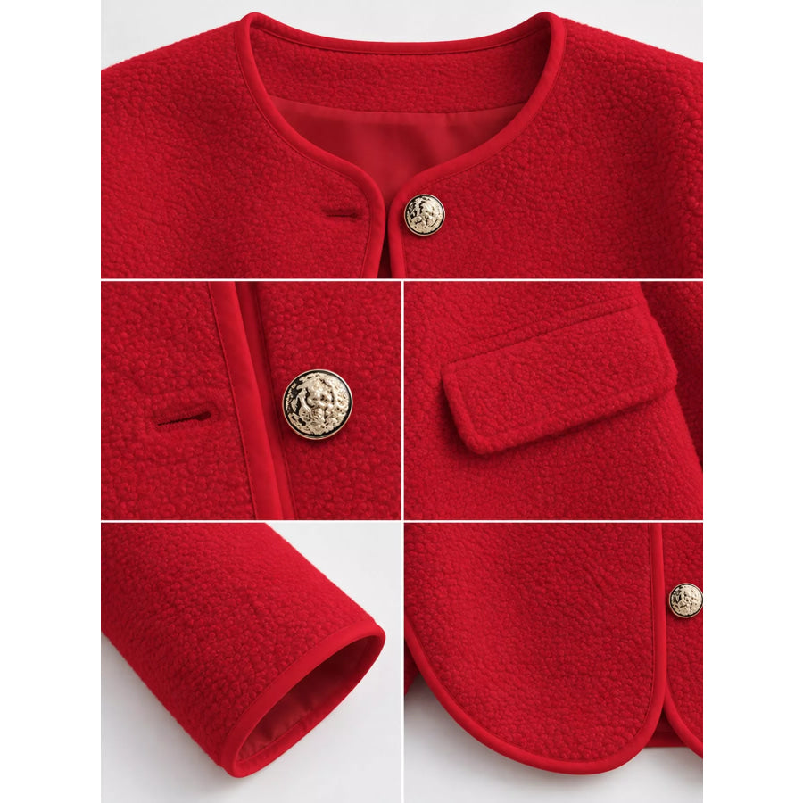 Full Size Textured Button-Front Jacket Plus Apparel and Accessories
