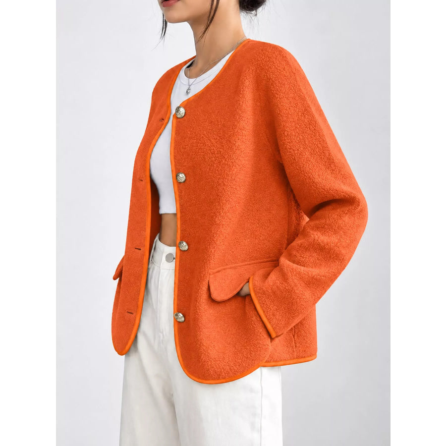 Full Size Textured Button-Front Jacket Plus Apparel and Accessories