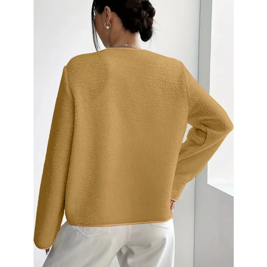 Full Size Textured Button-Front Jacket Plus Apparel and Accessories