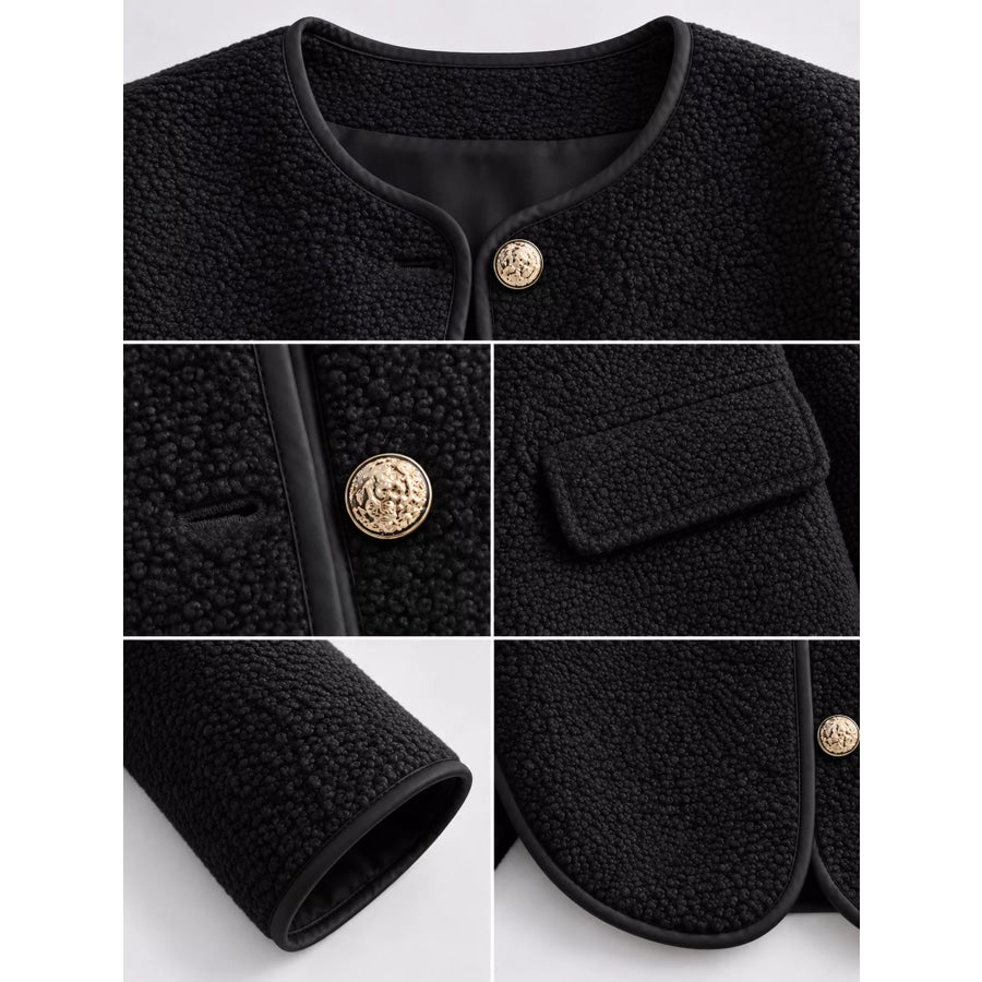 Full Size Textured Button-Front Jacket Plus Apparel and Accessories