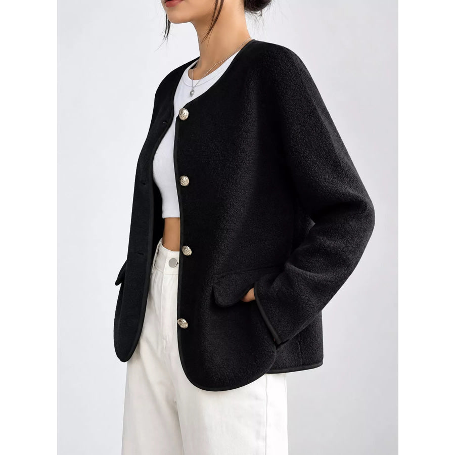 Full Size Textured Button-Front Jacket Plus Apparel and Accessories