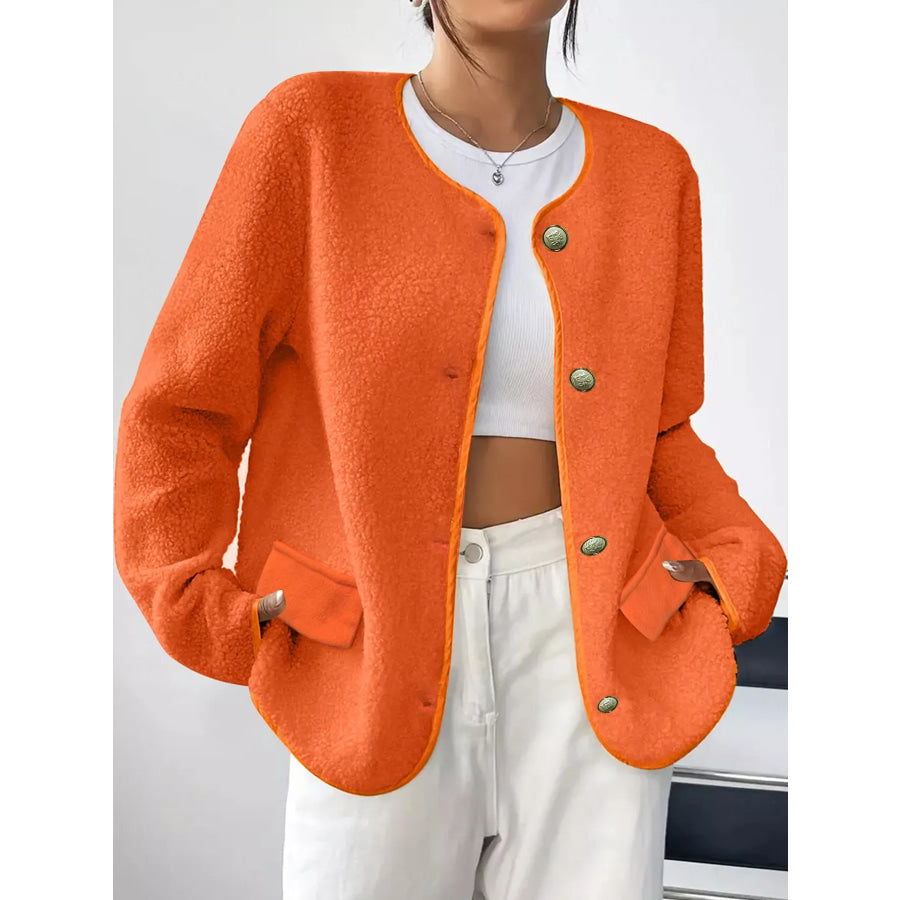 Full Size Textured Button-Front Jacket Plus Apparel and Accessories