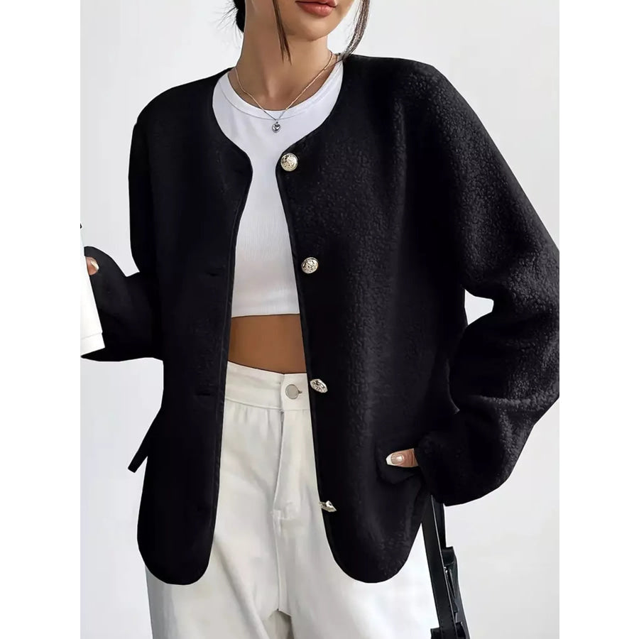 Full Size Textured Button-Front Jacket Plus Apparel and Accessories