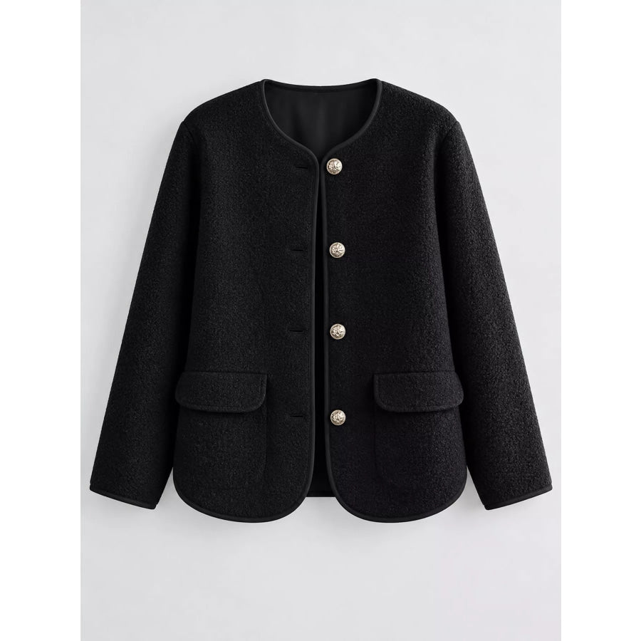 Full Size Textured Button-Front Jacket Plus Apparel and Accessories