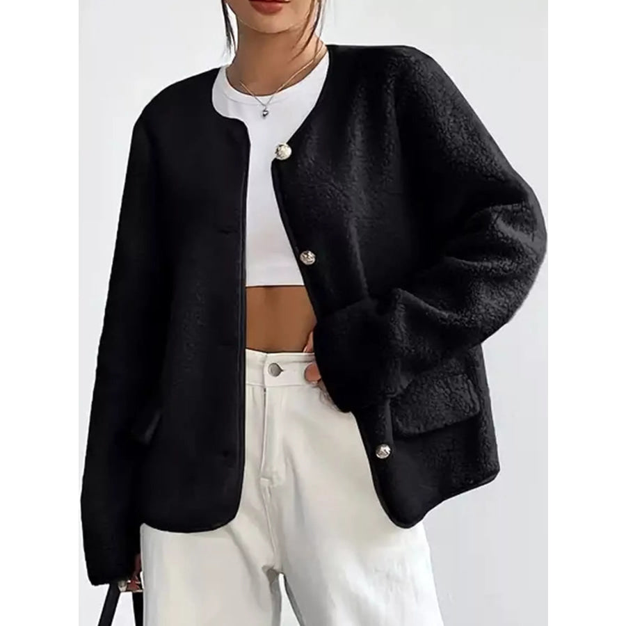 Full Size Textured Button-Front Jacket Plus Apparel and Accessories