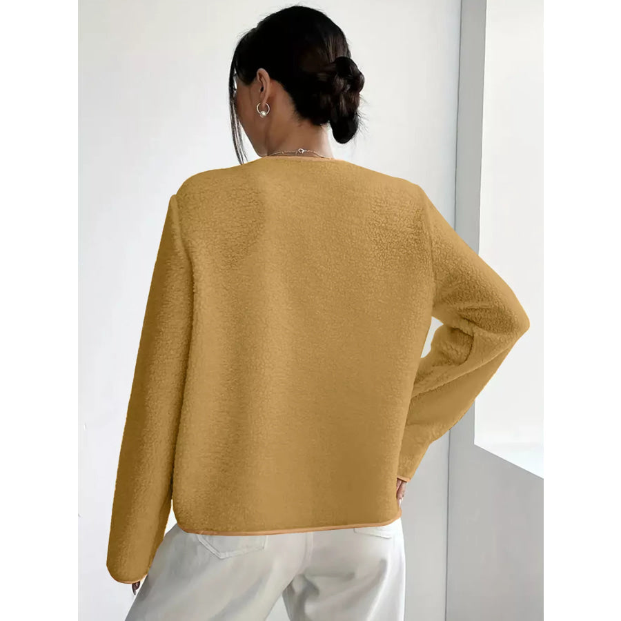 Full Size Textured Button-Up Fleece Outerwear Plus Size Apparel and Accessories