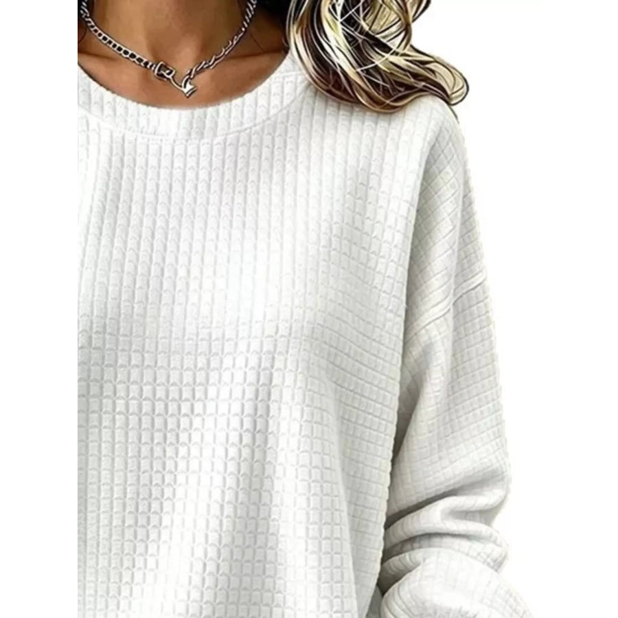 Full Size Textured Crew Neck Long Sleeve Sweatshirt Plus Apparel and Accessories