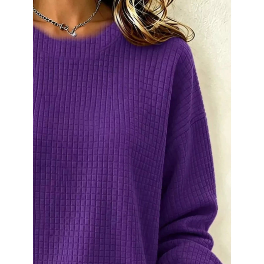 Full Size Textured Crew Neck Long Sleeve Sweatshirt Plus Apparel and Accessories