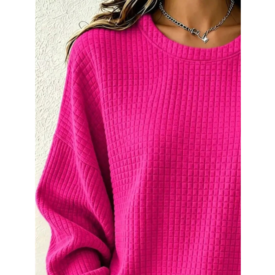 Full Size Textured Crew Neck Long Sleeve Sweatshirt Plus Apparel and Accessories