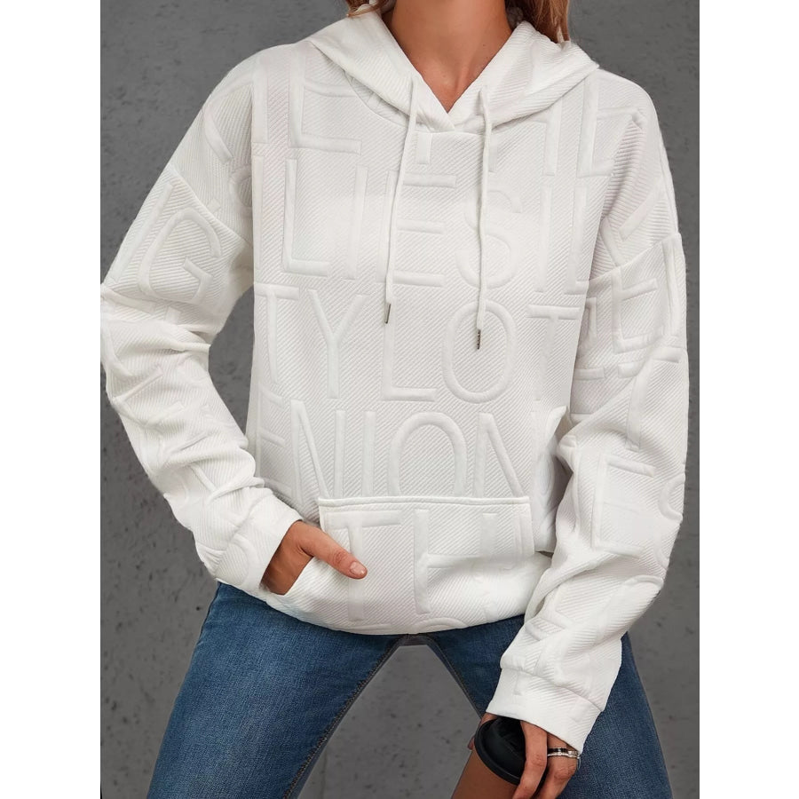 Full Size Textured Embossed Long Sleeve Hoodie Plus Size Apparel and Accessories