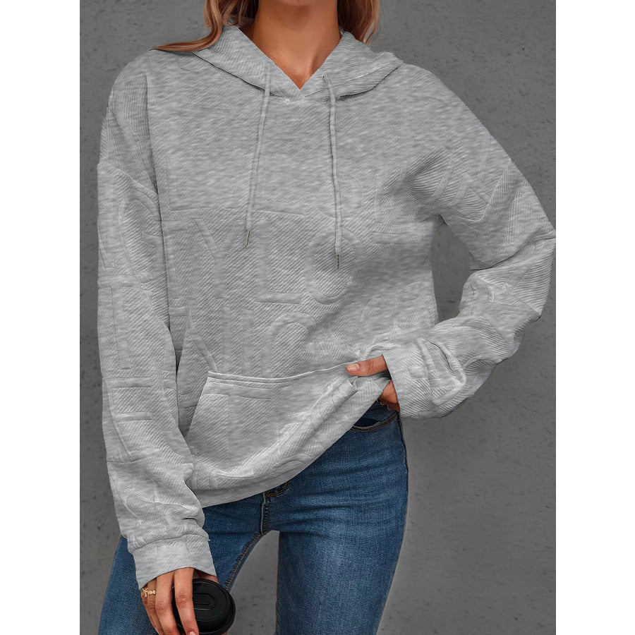 Full Size Textured Embossed Long Sleeve Hoodie Plus Size Apparel and Accessories