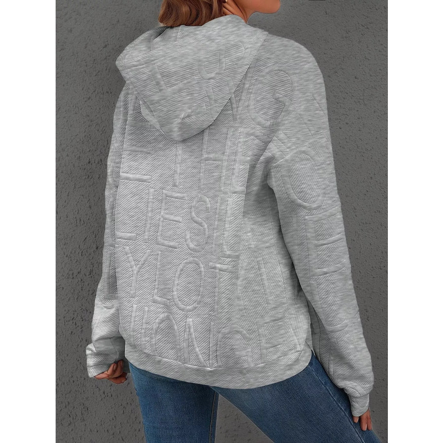 Full Size Textured Embossed Long Sleeve Hoodie Plus Size Apparel and Accessories