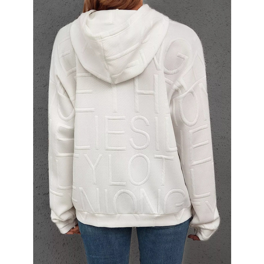Full Size Textured Embossed Long Sleeve Hoodie Plus Size Apparel and Accessories