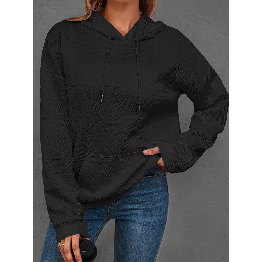 Full Size Textured Embossed Long Sleeve Hoodie Plus Size Apparel and Accessories