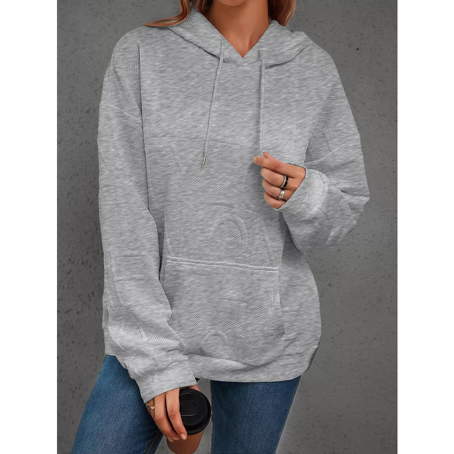 Full Size Textured Embossed Long Sleeve Hoodie Plus Size Apparel and Accessories